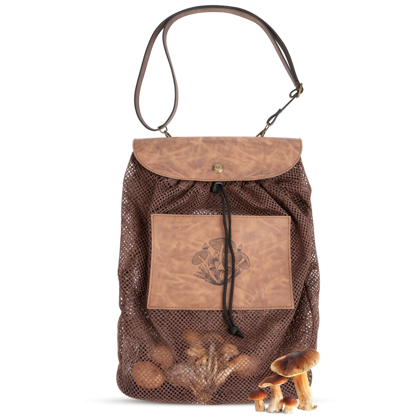 DRACHENADER Pilzkorb zum Umhängen mit Atmungsaktivem Netz – Faltbare pilztasche zur Platzsparenden Aufbewahrung, Pilz Sammeltasche und Jagdtasche für Frische Pilze, mit Verstellbarem Schultergurt