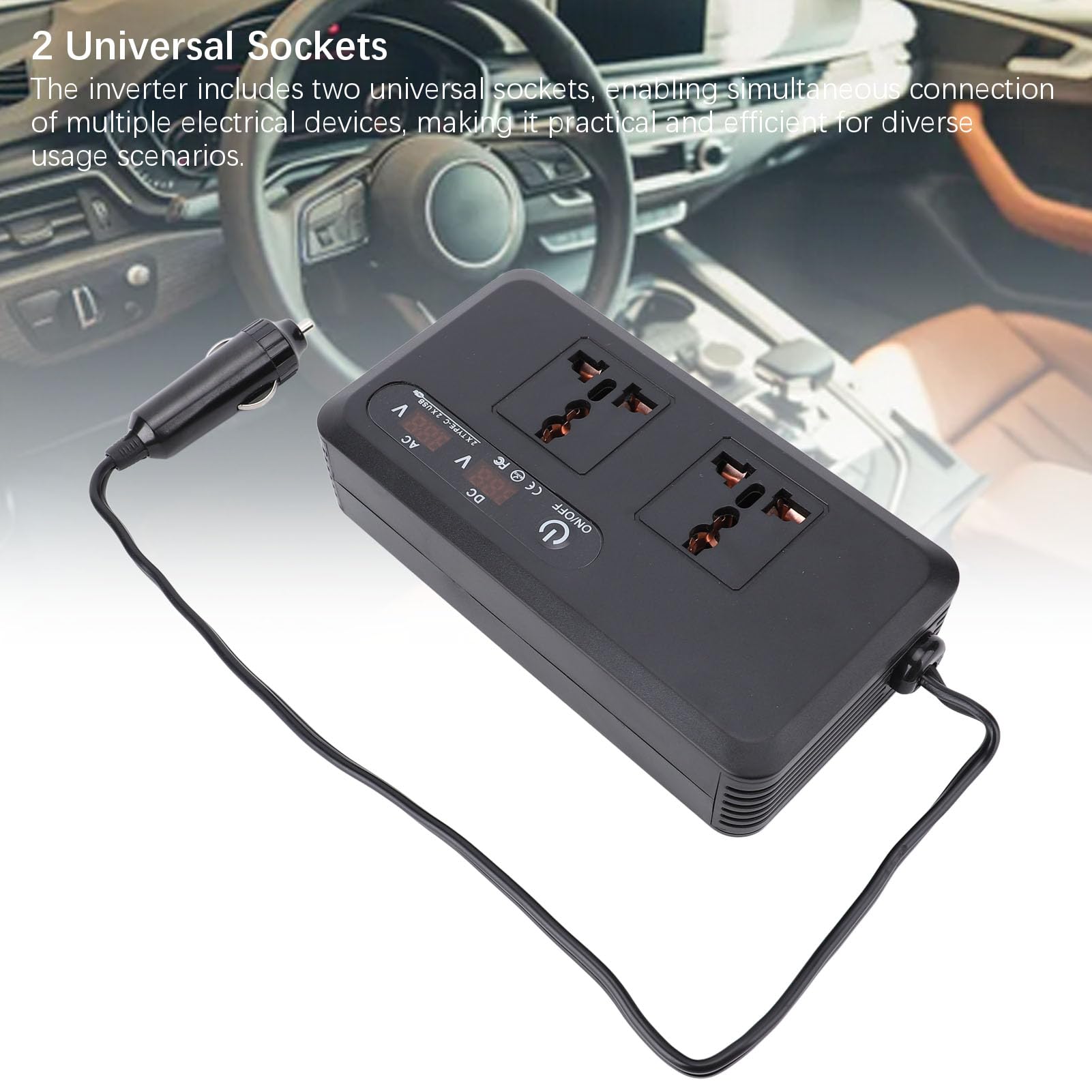 SIXRUN Inversor de Coche 200W, 12V DC a 110V AC con Carga Rápida