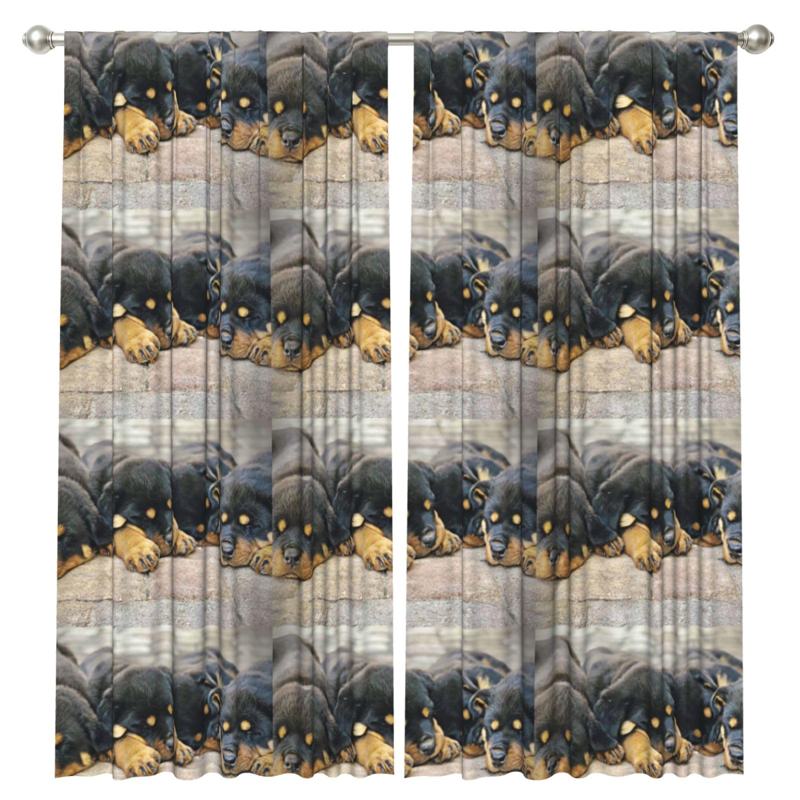 InOmak Rottweiler Sleeping Dogs Pets Puppies Small, 2 Panels Window Curtains 52 x 84 Inch Blackout Curtains for Living Room Bedroom