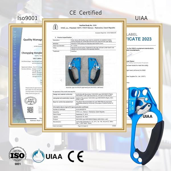 NewDoar UIAA & CE Certifié Main Ascendeur Bloqueur Poignée Ergonomique d'escalade Arbre Arboriste Rappel Gear Équipement Corde Pince pour 8~13 MM Corde - 3