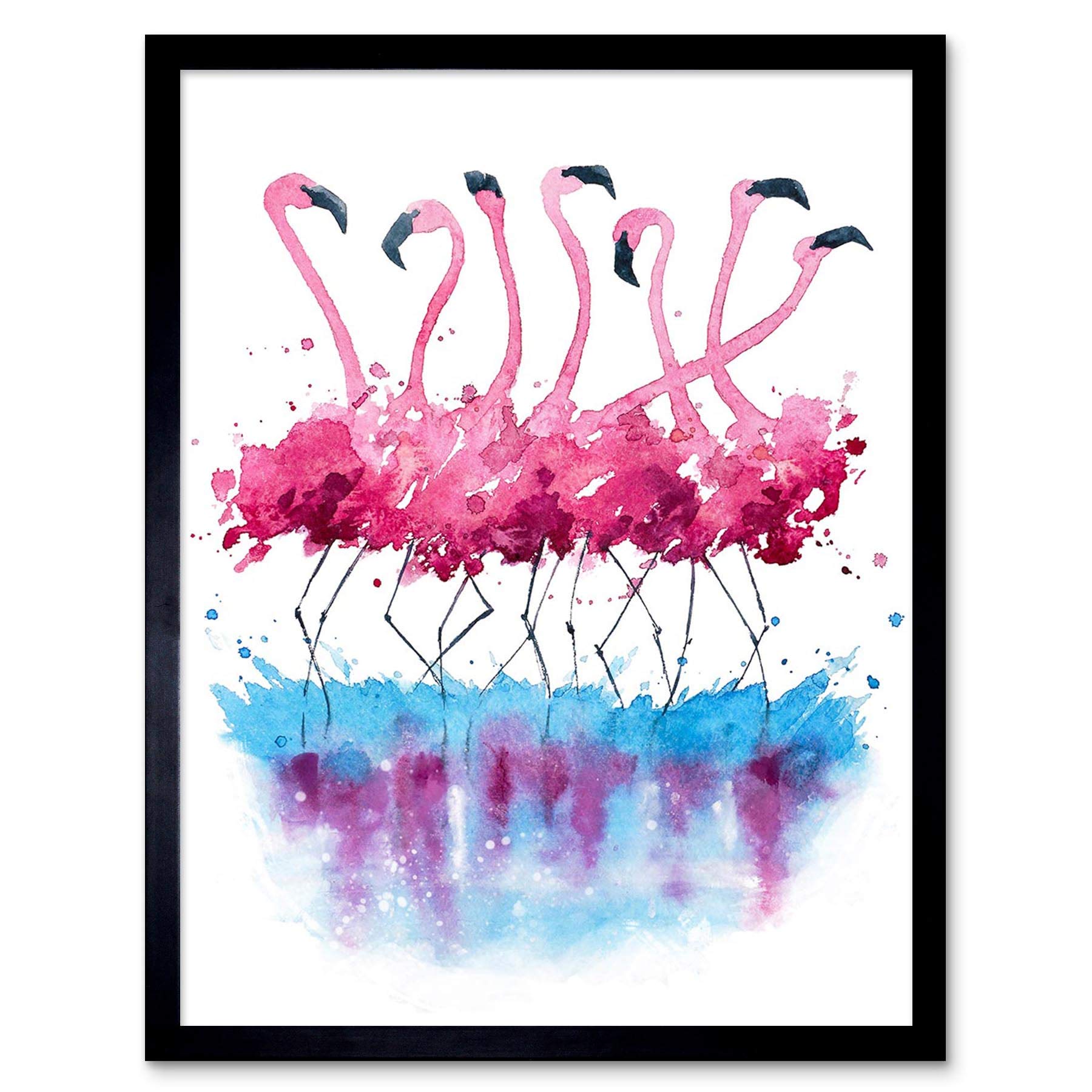 Wee Blue Coo Flamingos Dancing Watercolour Art Print Framed Poster Wall Decor 12X16 Inch