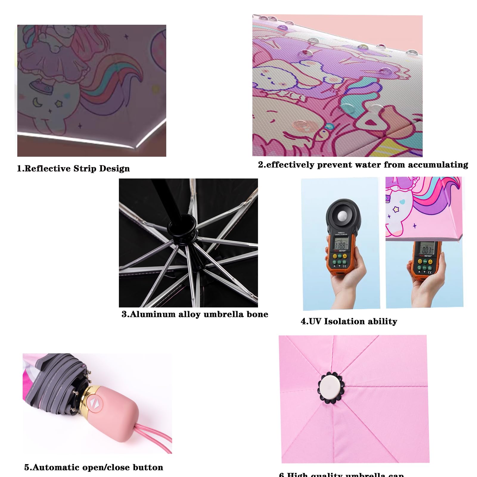 Paraguas plegable automático para niños, cierre abierto, caricatura, resistente a los rayos UV, diseño antirrebote, paraguas compacto al viento y resistente al agua para niños y niñas #1 3