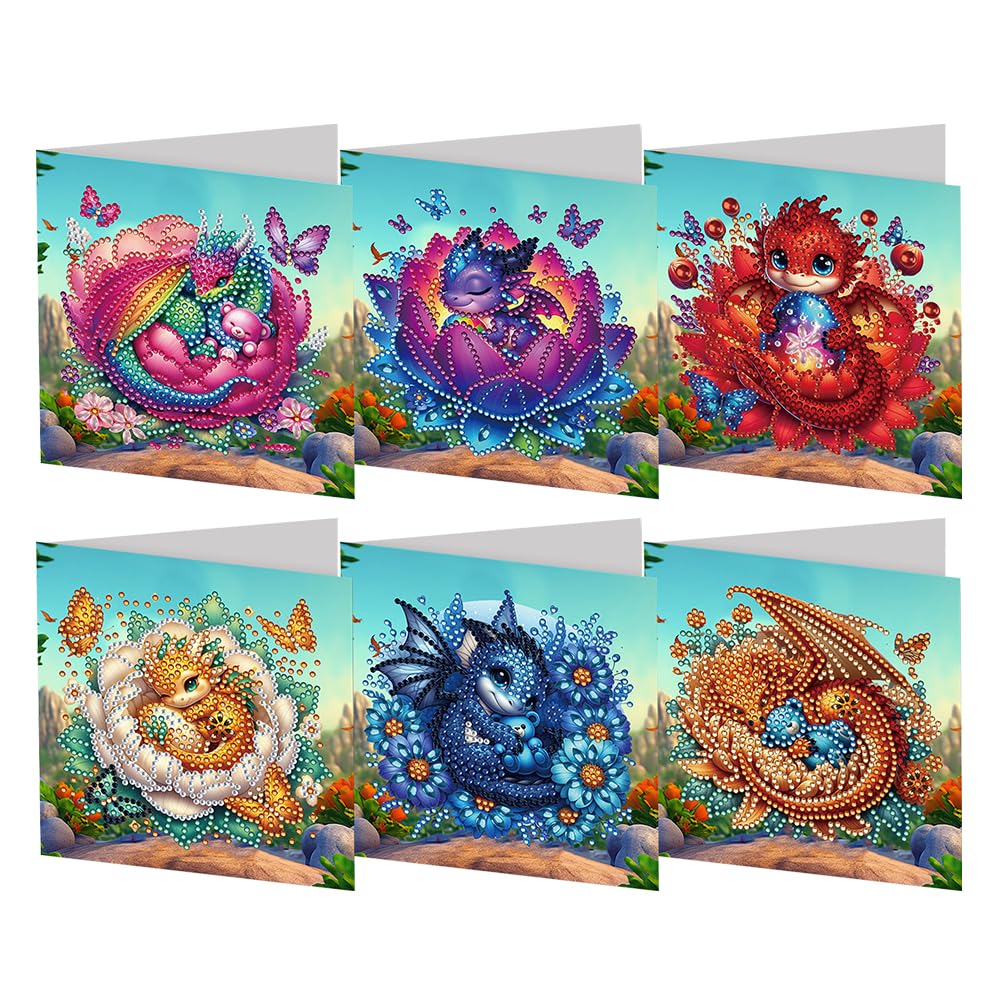 AMZGSHOP 6Pcs Diamond Painting Greeting Card Set, DIY Diamond Art Painting Cards, Rhinestone Diamond Art Mosaic Postcards for Family Friends Gift, Mosaic Handmade Creative Postcards
