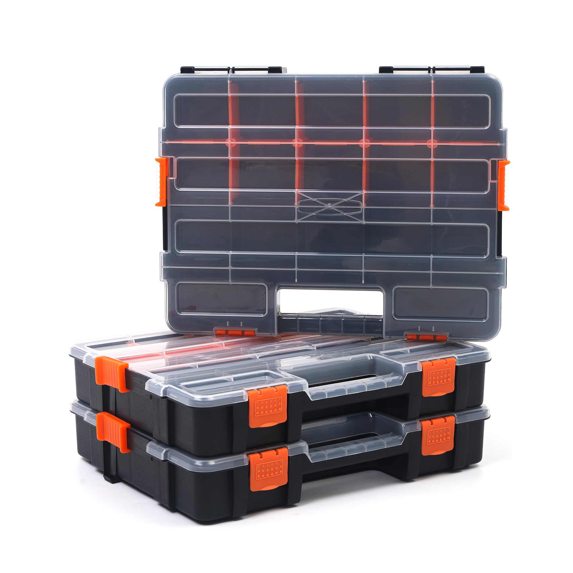 simpa - Tool Chest - Heavy Duty Organiser Storage Box - Black - Set of 3
