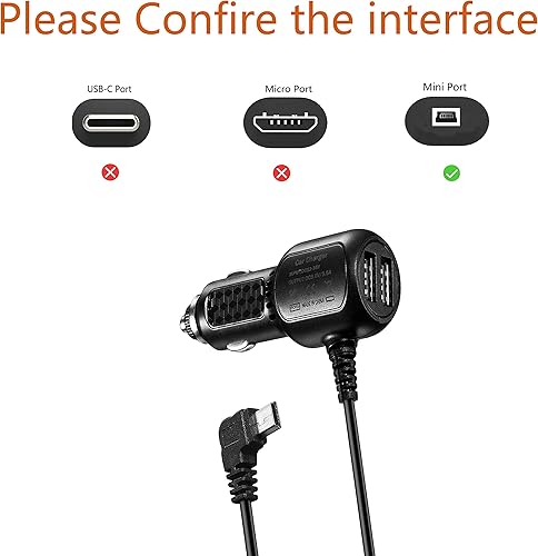 Miniatura 2 de Cable de carga de coche Cable de alimentación compatible con CARRVAS, Xgody J727, AROVA, AZDOME M550, Pruveeo D90-4CH, Magellan Roadmate, Garmin