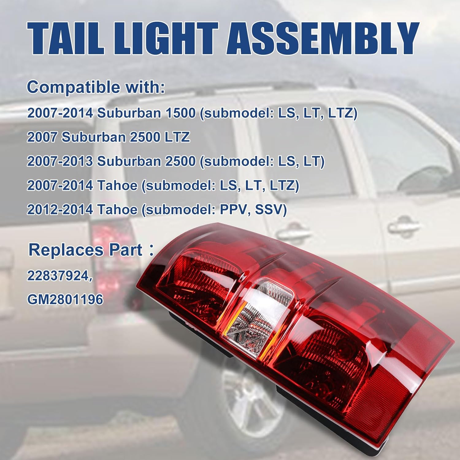 Tail Lights Assembly Compatible With Chevy Tahoe Suburban 2007 2008 2009 2010 2011 2012 2013 2014 Right Passenger Side Taillights Brake Signal Assembly With Bulb