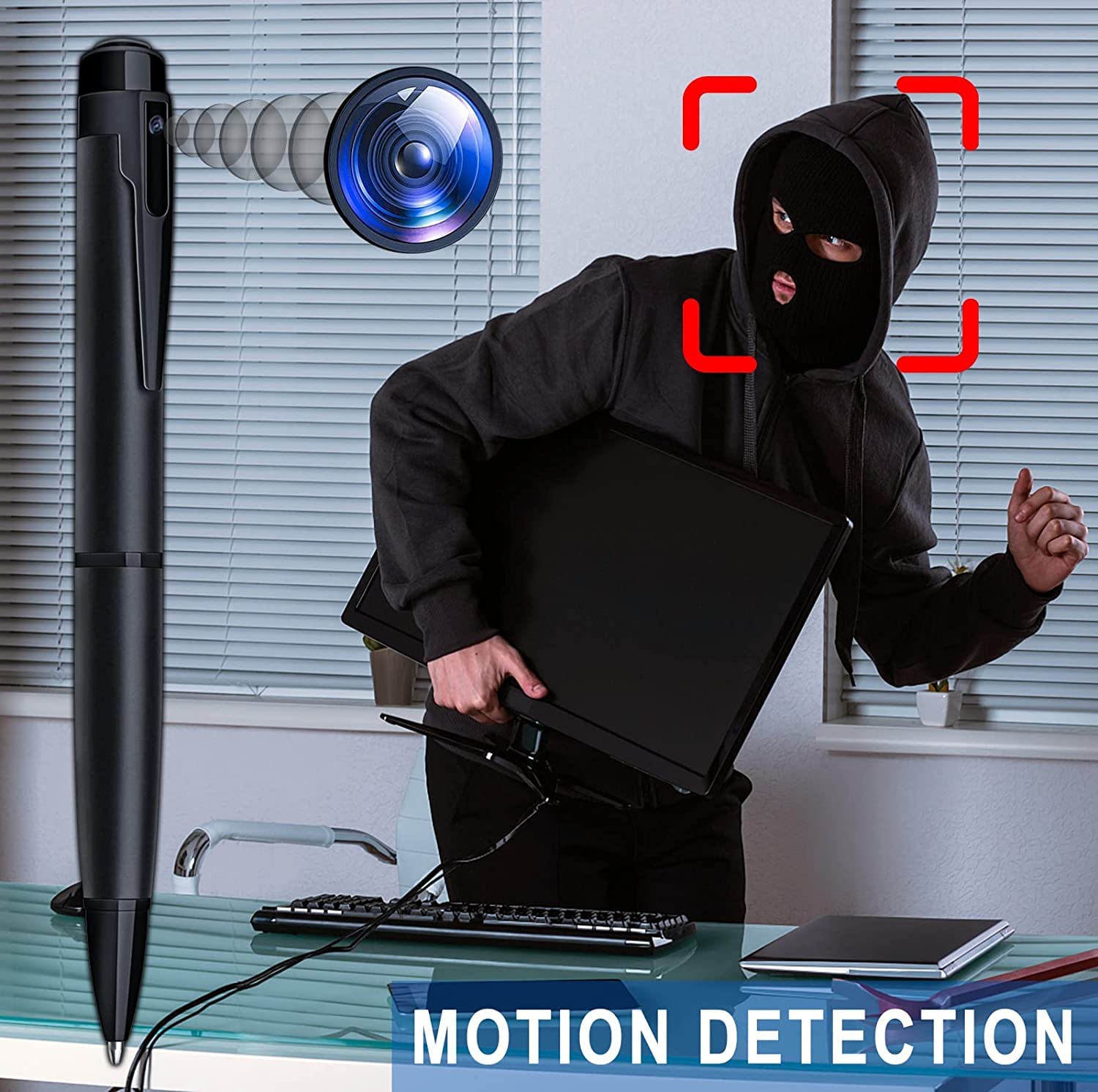 Cámara espía, cámara oculta de 1080P, mini cámara de 64 GB con detección de movimiento, mini cámara de seguridad con grabación de reuniones y aprendizaje (QD03UK)