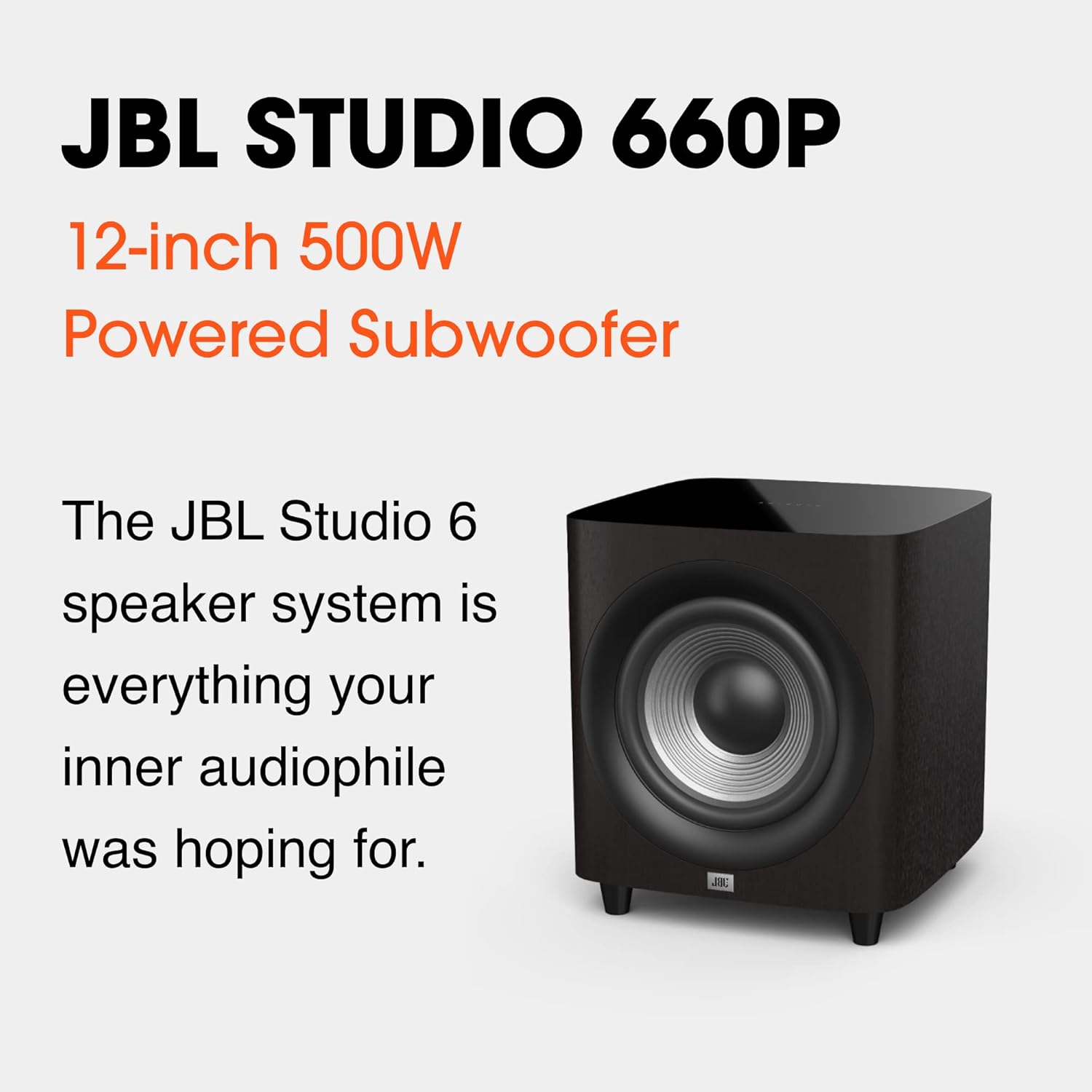 JBL Studio 660P, Dark Wood - Powered Subwoofer - 12” PolyPlas Cone Woofer with Dual Down-Firing Tuned Ports & 500w Rms Amplifier