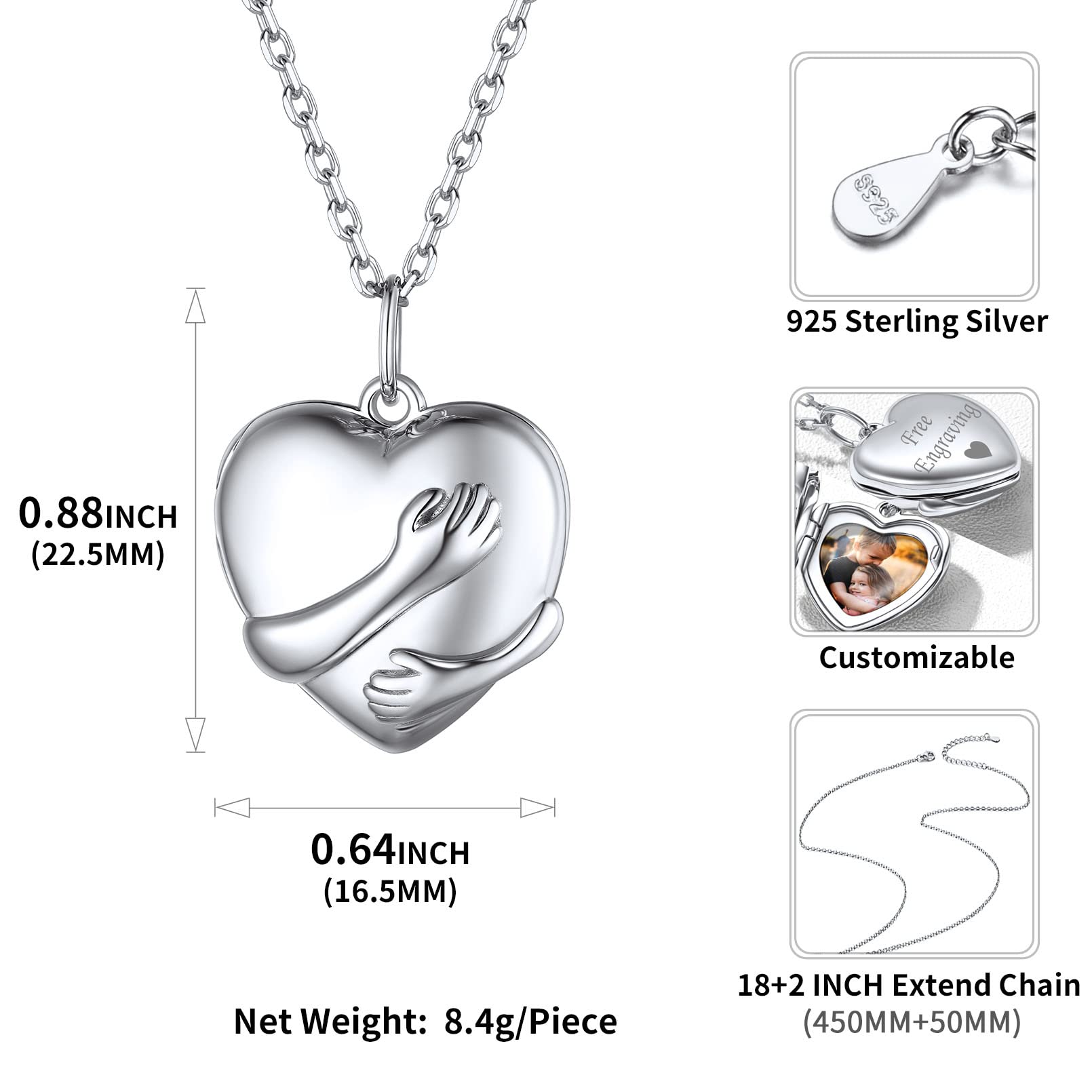 ChicSilver 925 Silber Medaillon für Damen Frauen Herzform Umarmung mit Hände Halskette mit Geschenkebox für Weihnachten Geburtstag Valentinstag