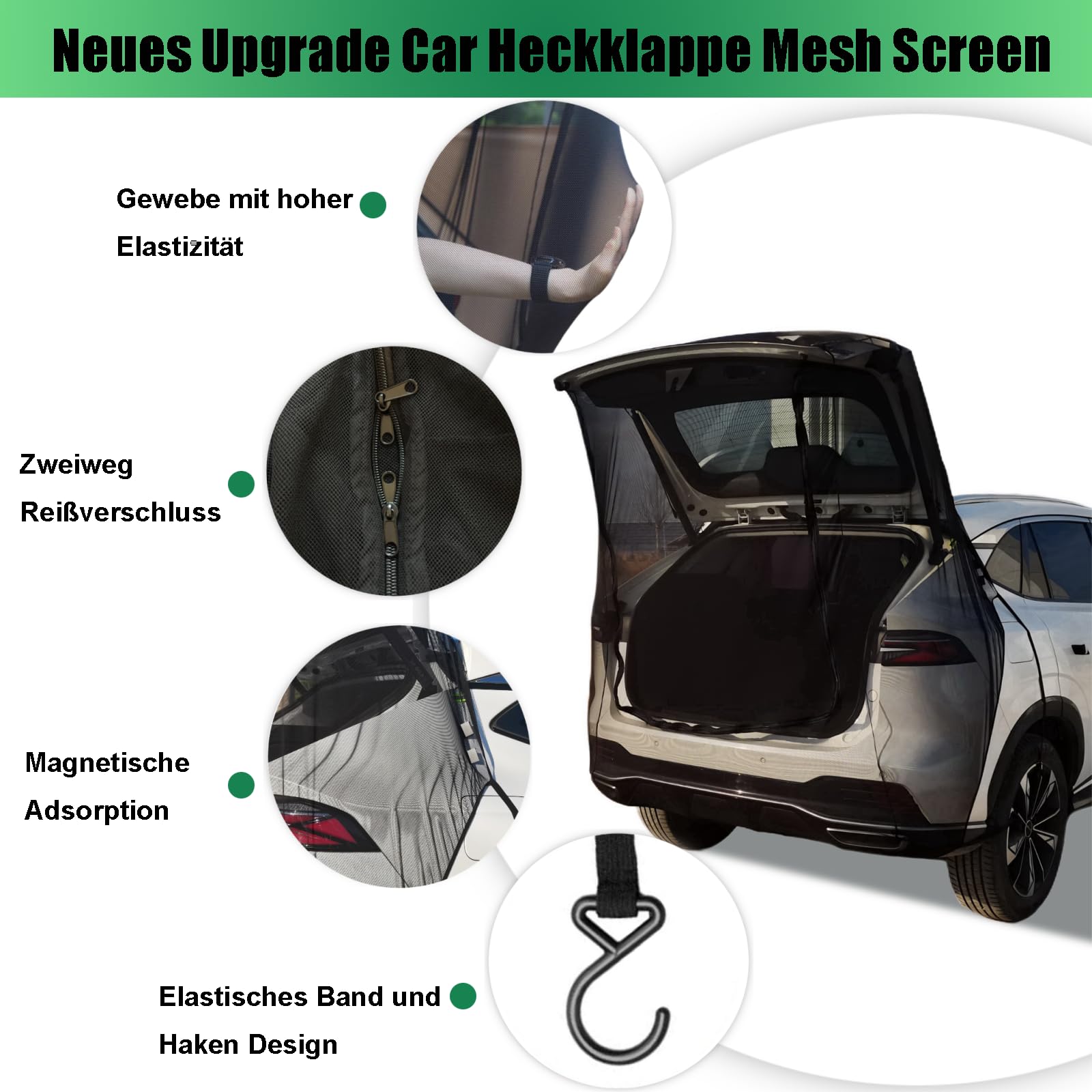Auto Heckklappen Sonnenschutznetz Passend für VW T5 T6, Heckzelt Auto Universal Camping Moskitonetz für SUV, Geeignet für Angeln, Musikfestivals und Camping im Freien