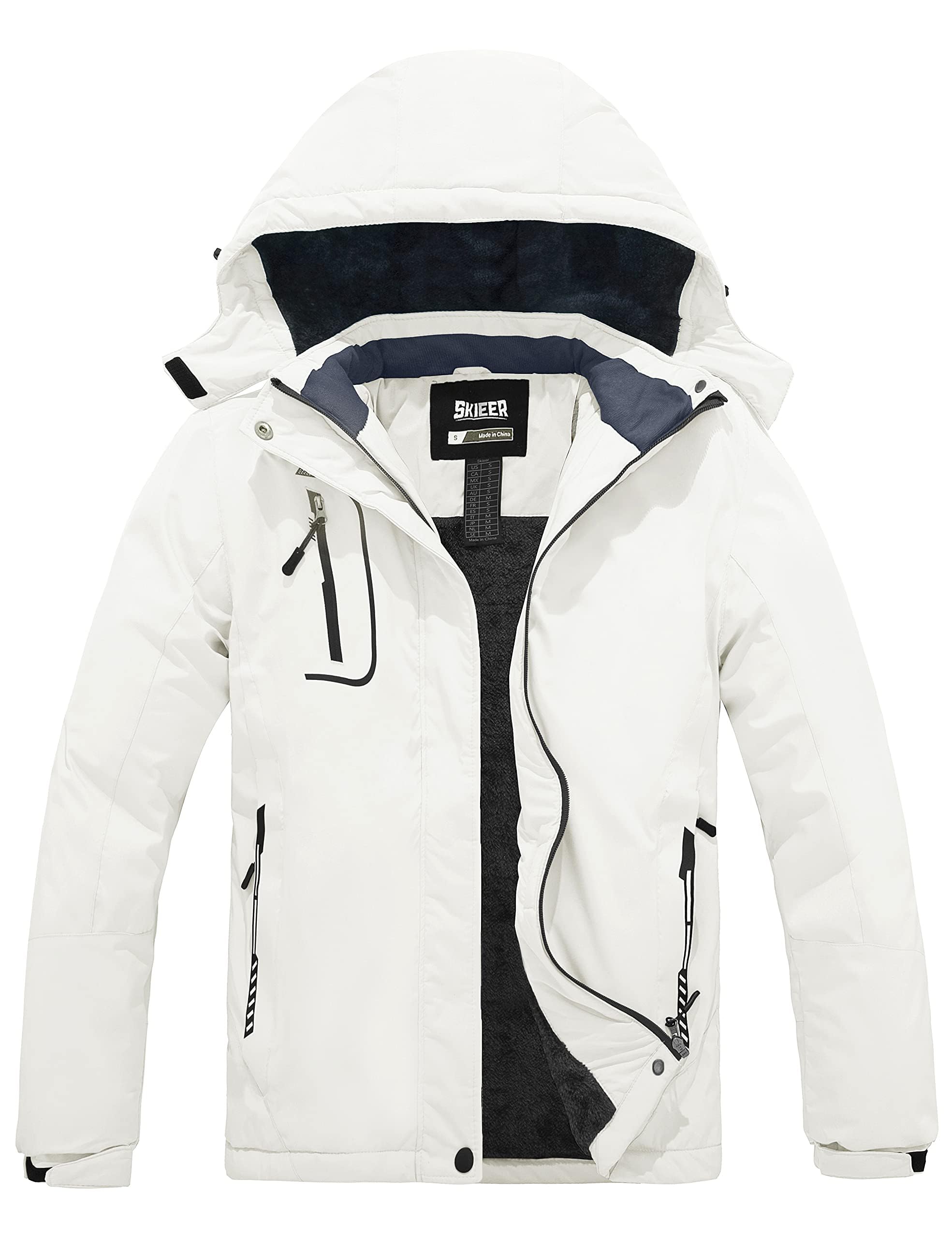 Skieer Women's Ski Jacket Windproof Waterproof Raincoat Snowboarding Coat with Removable Hood(White,X-Large)