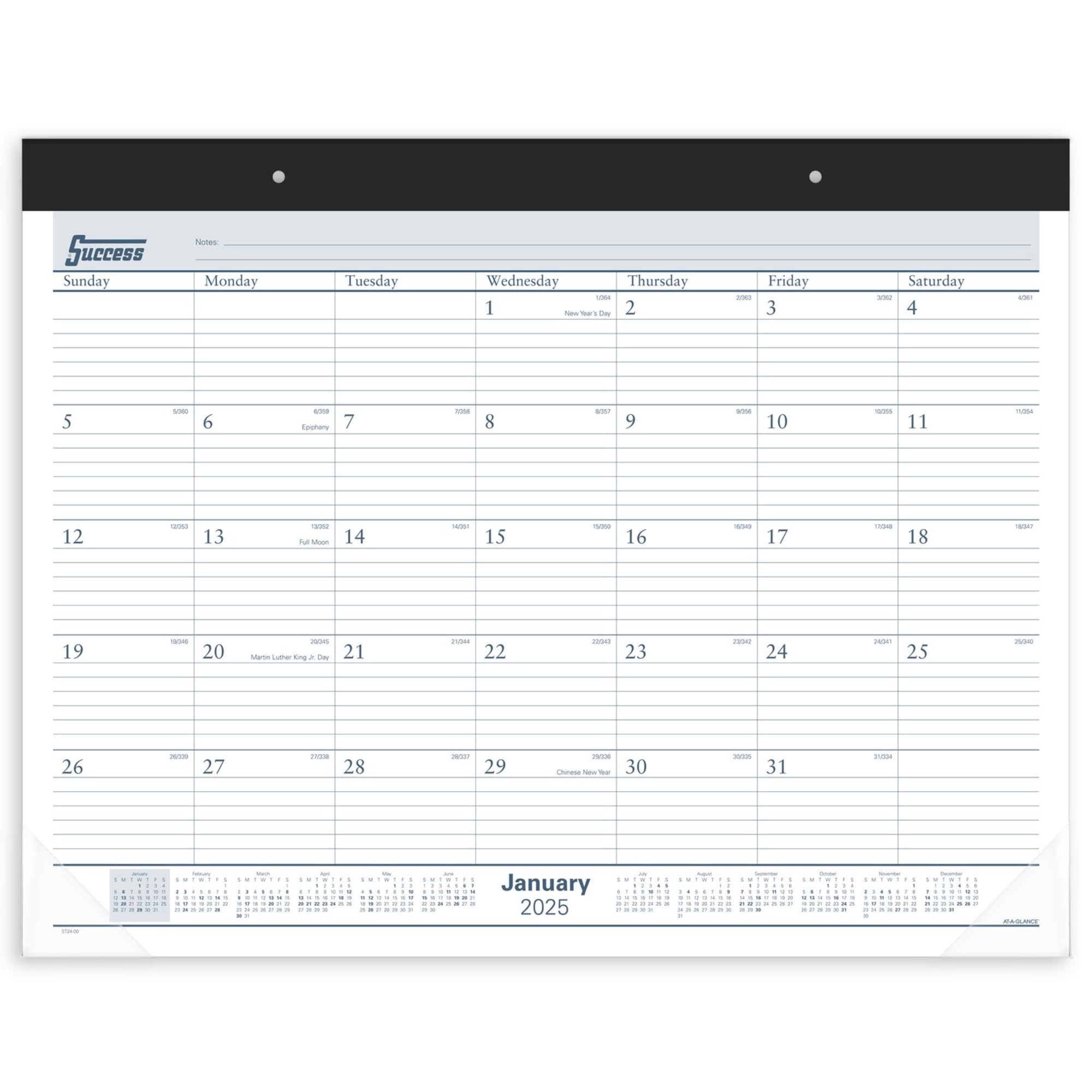 2025 AT-A-GLANCE® Monthly Desk Pad Calendar, 21-3/4" x 17", Black/White, January To December