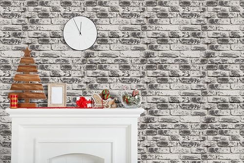 Miniatura 6 de Papel tapiz de ladrillo blanco para despegar y pegar de 17.7 x 236 pulgadas, autoadhesivo de ladrillo con textura 3D, película de vinilo extraíble,