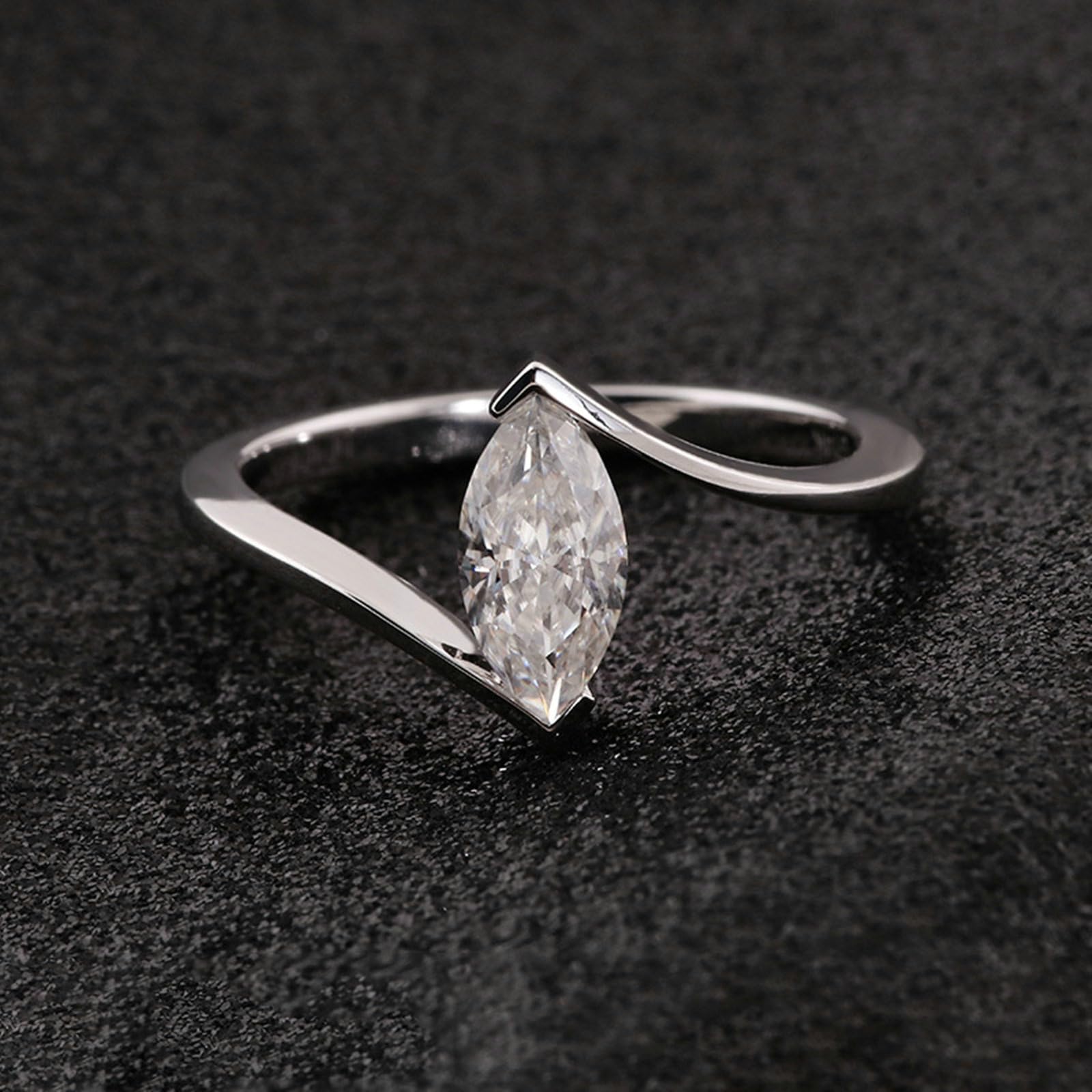 Pierścionek ślubny dla kobiet, pierścionek ślubny 14K białe złoto prosty design pleciony pasjans moissanite Marquise 1ct pierścionki zaręczynowe damskie białe złoto na obietnicę