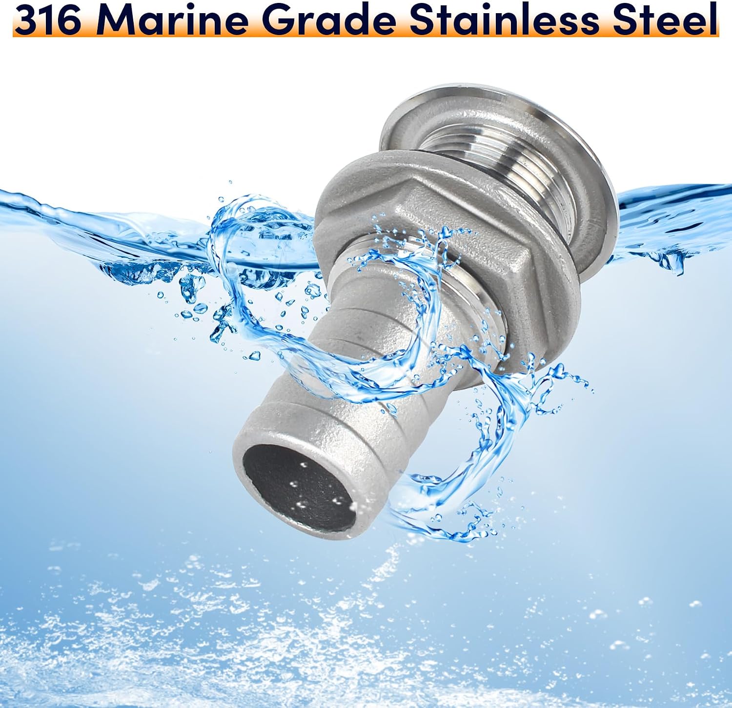 3/4in Thru Hull Fittings for Boats, 316 Stainless Steel Through Hull Fitting,Thru-Hull Connector Fitting with Gasket, Boat Plumbing Fittings Accessory, Thru Drain Connector for Boats, Yachts, Marine