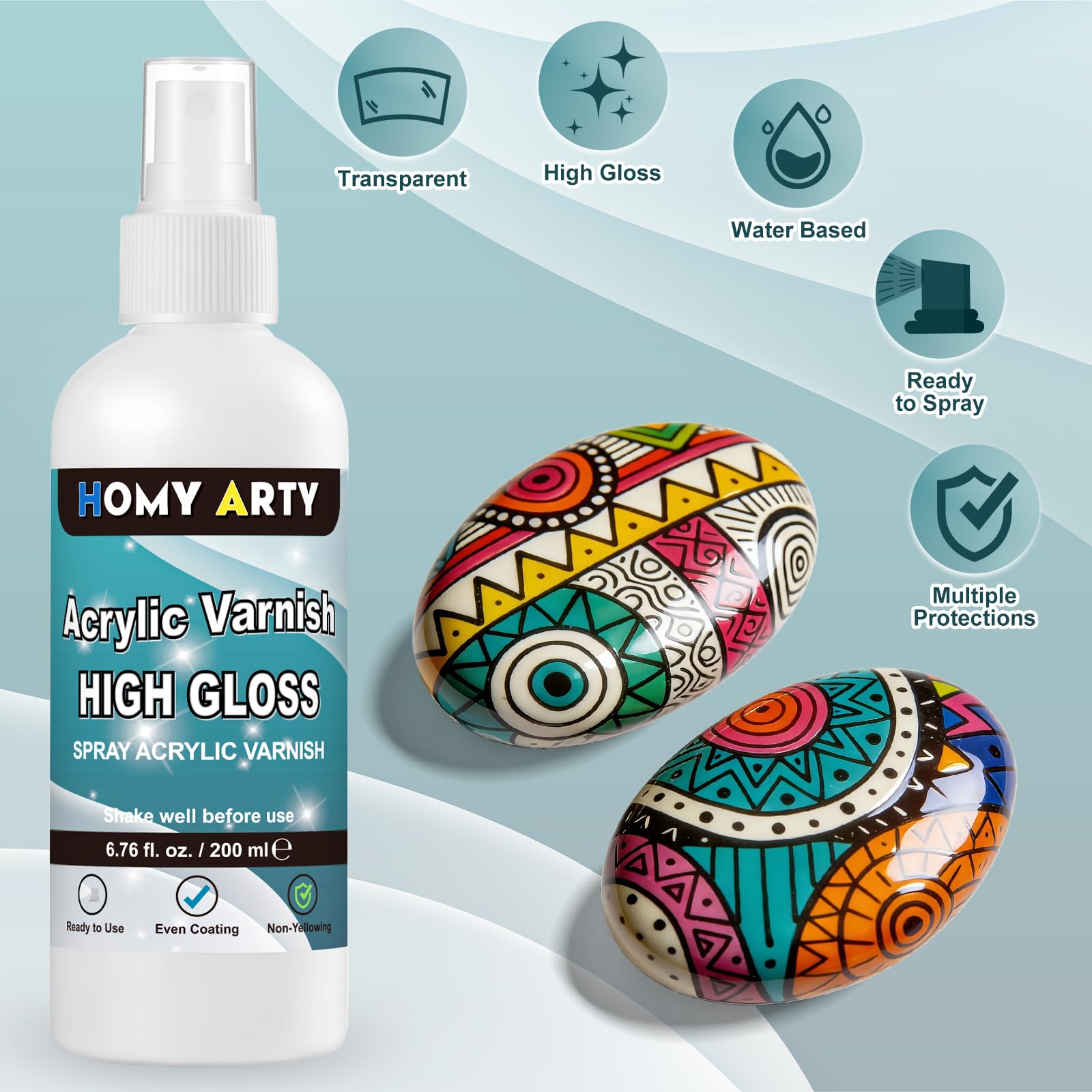 HOMY ARTY Vernis Acrylique Brillant Spray Transparent 200 ml Finition Brillante Protection Durable