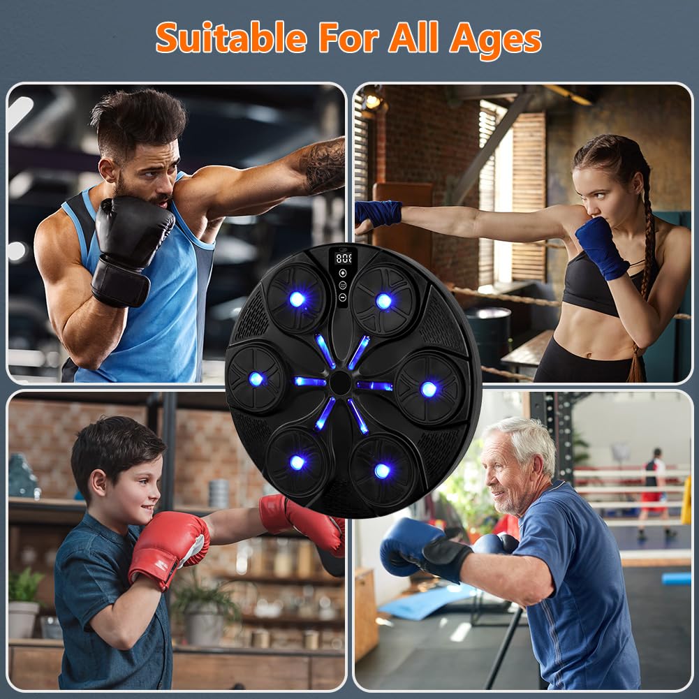 HOTUT Macchina da Boxe Musicale, Music Boxing Machine Adulti Intelligente con Bluetooth e Guanti da Boxe, 8 modalità di velocità Macchina da Box Musical Pugile, per Bambini e Adulti per Casa Interni
