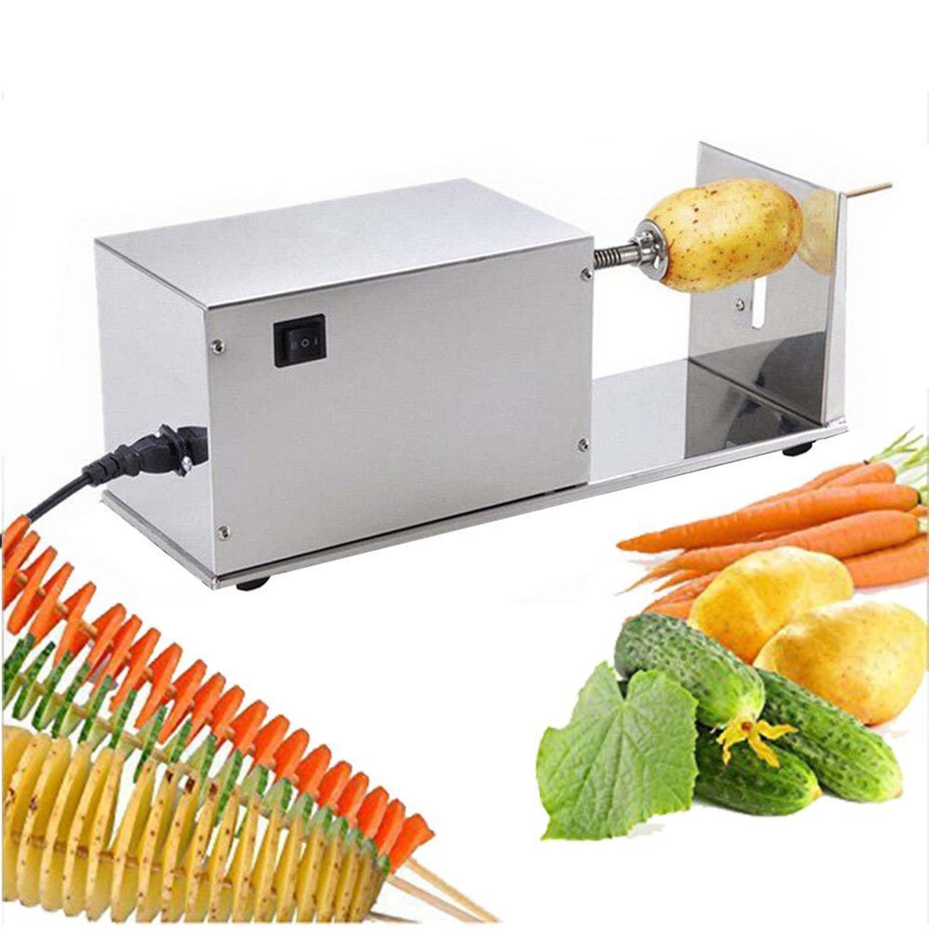 asdchZen Automatic Potato Spiral Cutter, Electric Tornado Potato Slicer Potato Spiral Cutter, Tornado Slicer Curly Fries - Stainless Steel, Automatic Potato Tornado Slicer