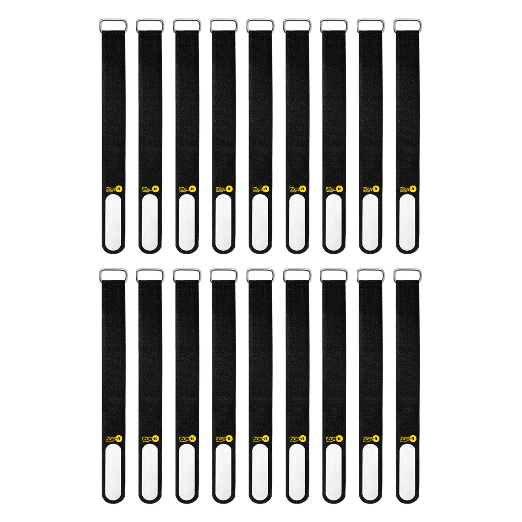 Wrap-It Storage Cinch-Straps, 8-in (18-Pack) Black - Hook and Loop Strap with Write on Label for Easy Cord Identification and Cable Management