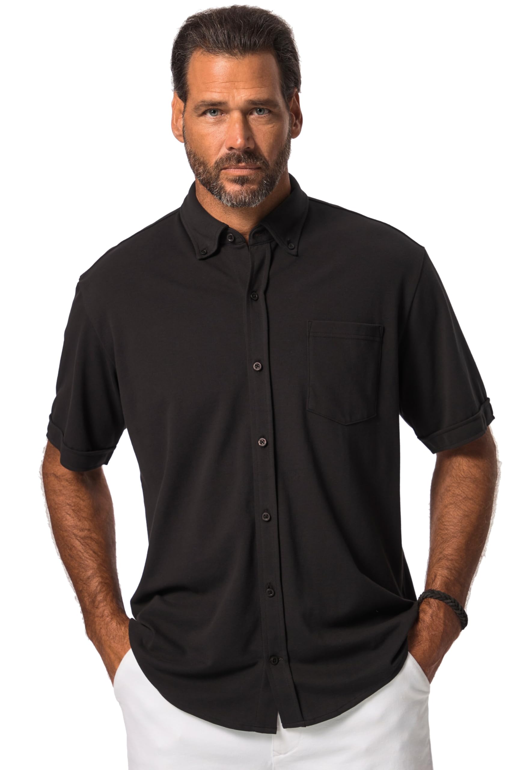 JP 1880 Herren große Größen Übergrößen Menswear L-8XL Piqué-Hemd, FLEXNAMIC®, Halbarm, Buttondown-Kragen, Modern Fit 826595