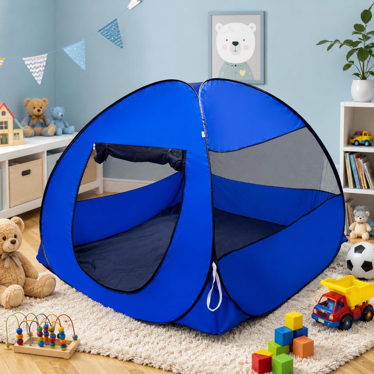 Foldable Play Tent House Big Size for Girl Boys Pop-Up Indoor & Outdoor Play House for Girls Boys| Multi Purpose Tent House with Fun Patterns Easy Setup & Portable (Blue)-image-28