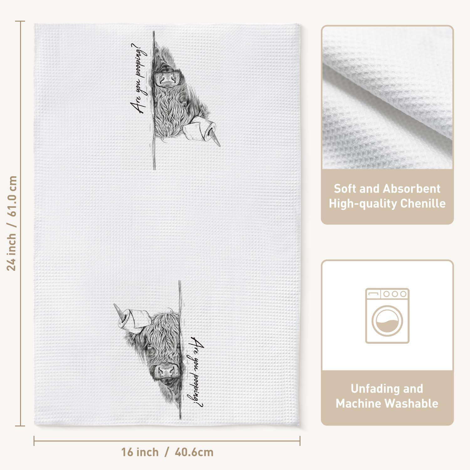 Highland Cow Towels Sign: Funny are You Pooping? Bathroom Towels Decor for Western & Highland Cow Lovers 16 x 24 Inch - Image 2