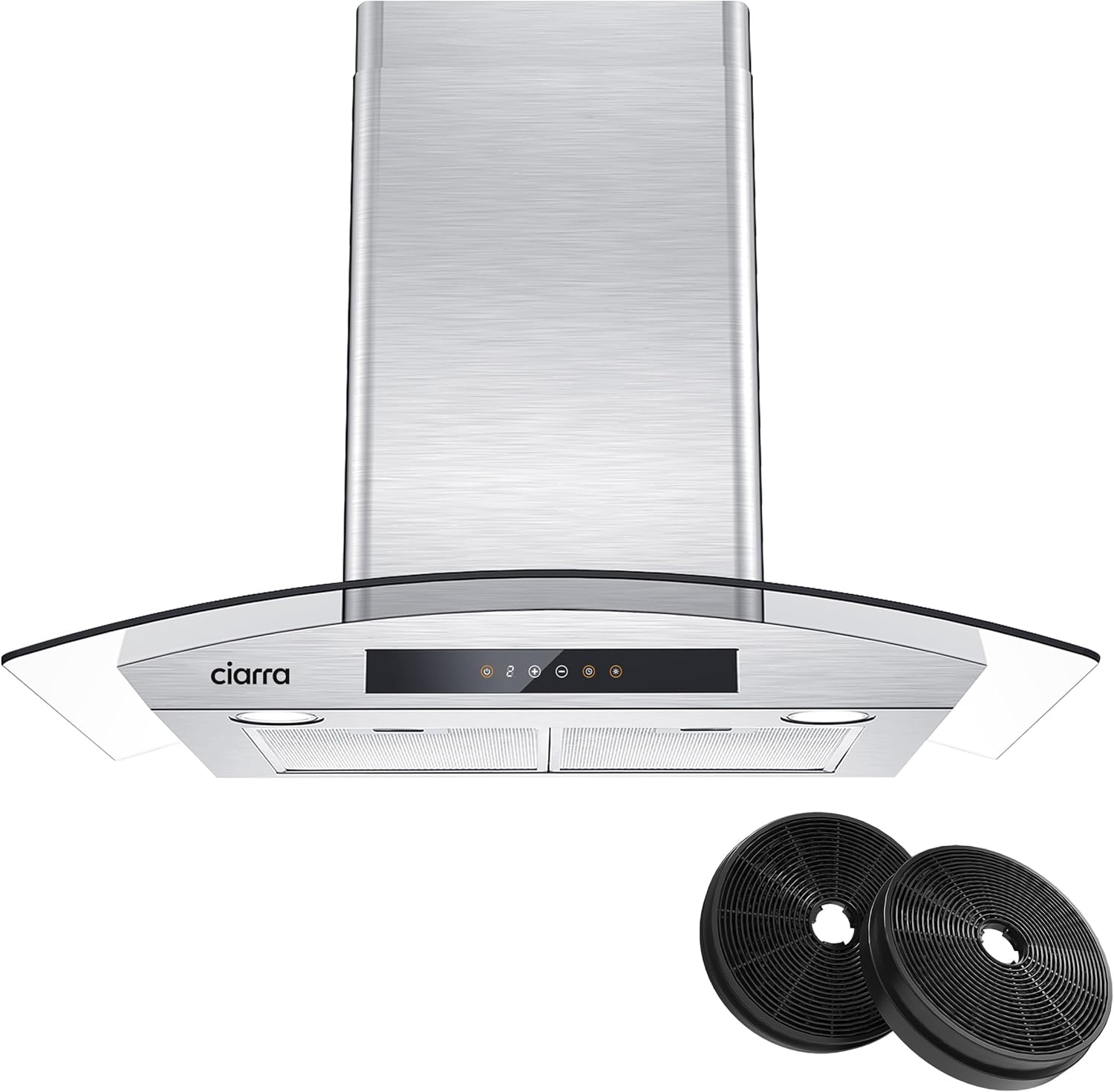 CIARRA 30 inch Wall Mount Range Hood with Carbon Filter Soft Touch Control in Stainless Steel & Tempered Glass, Stove Vent Hood for Kitchen with 3 Speed Fan Ductless Convertible Duct, CAS75502