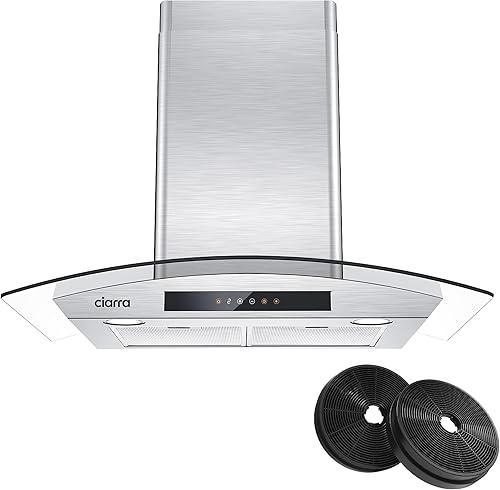 CIARRA CAS75502 Campana extractora de 30 pulgadas con filtros de carbono CACF003, campana de ventilación de acero inoxidable para cocina