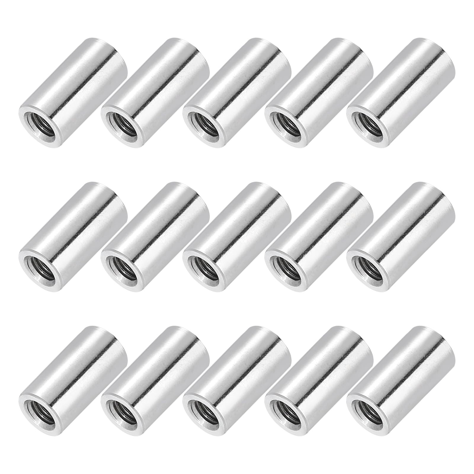 PATIKIL M5x0.8mm Pitch 304 Stainless Steel Round Coupling Nuts, 15 Pcs 15mm / 0.59" Length Metric Coarse Thread Connector Sleeve Rod Bar Stud Fully Threaded Nut Fasteners, Silver Tone โ image 1
