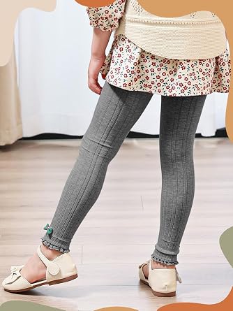 Girls Leggings Footless Knit Ribbed Tights Cute Pants with Bow