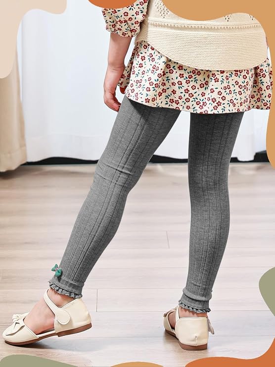 Girls Leggings Footless Knit Ribbed Tights Cute Pants with Bow
