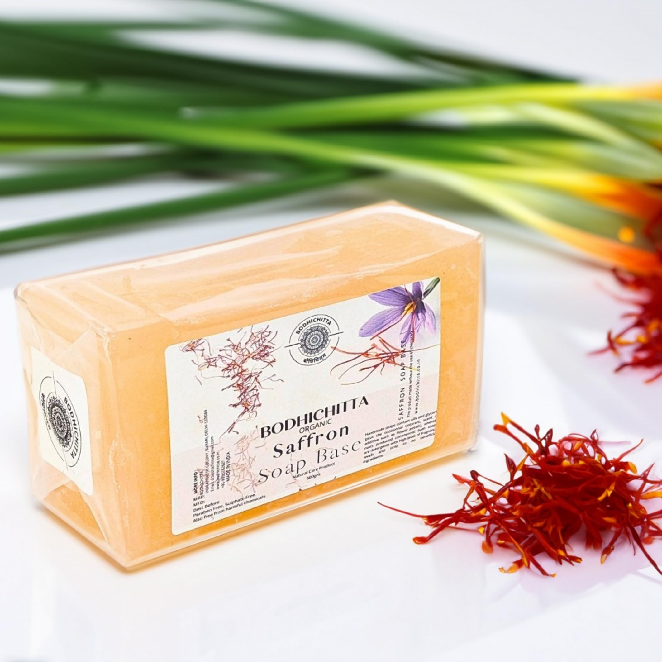 Bodhichitta Saffron Glycerin Soap Base |100% Pure Organic & Natural | Paraben, SLS, Chemical Free | Melt & Pour Soap Base Bar For Soap Making 1kg 1