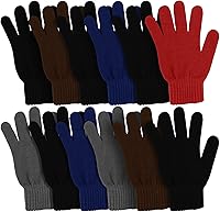 Winterlace 12 Pairs Magic Stretchy Winter Gloves - Unisex Warm Knit Bulk Pack, One Size Fits Most Men Women