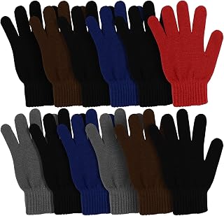 Winterlace 12 Pairs Magic Stretchy Winter Gloves - Unisex Warm Knit Bulk Pack, One Size Fits Most Men Women