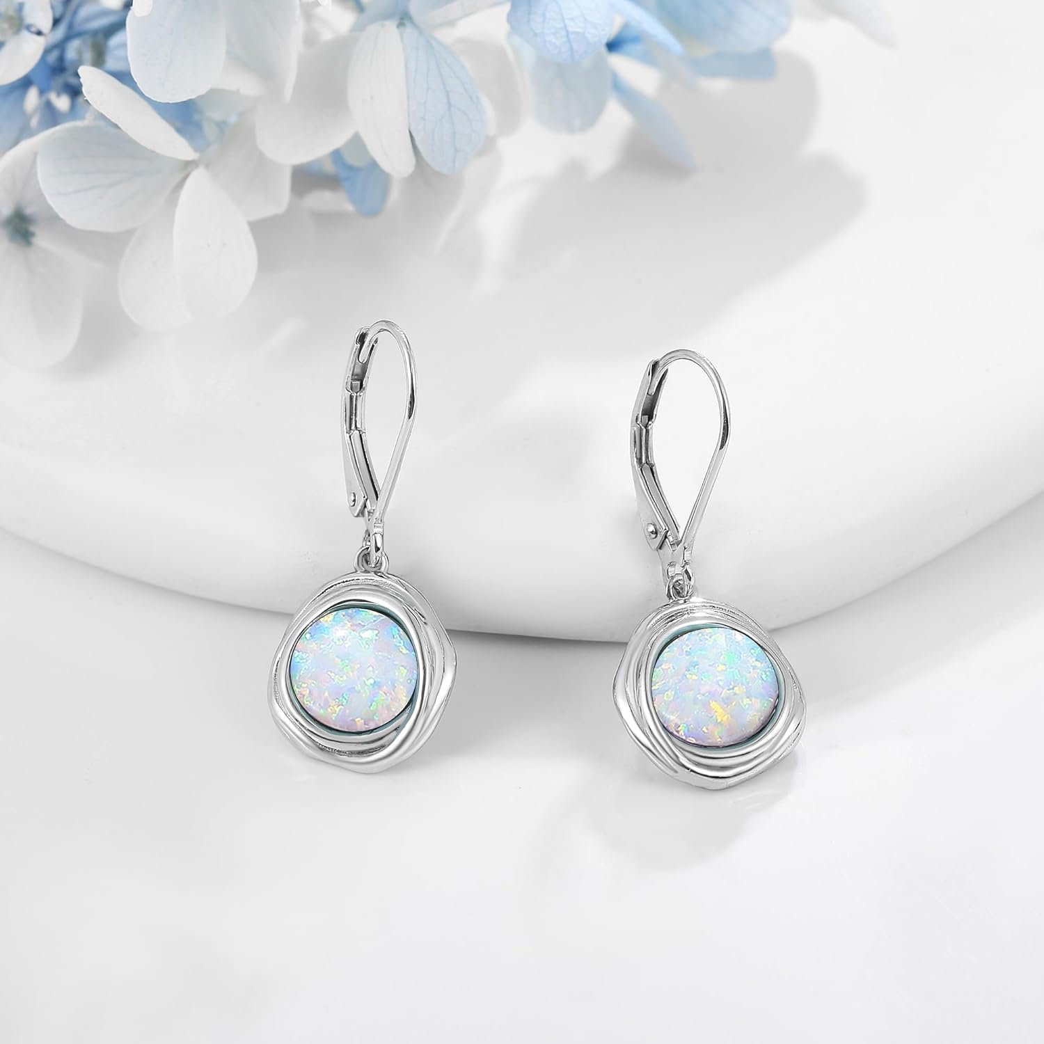 POPLYKE FreshWater Pearl Dangle Earrings 925 Sterling Silver Lapis lazuli Turquoise Larimar Opal Black Pearl Leverback Earrings for Women Birthday Hypoallergenic - Image 5