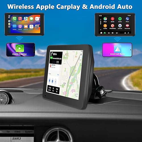 Miniatura 2 de Apple Carplay portátil, Apple Carplay inalámbrico y Android Auto, pantalla táctil de 7 pulgadas, estéreo portátil para automóvil, radio de coche con