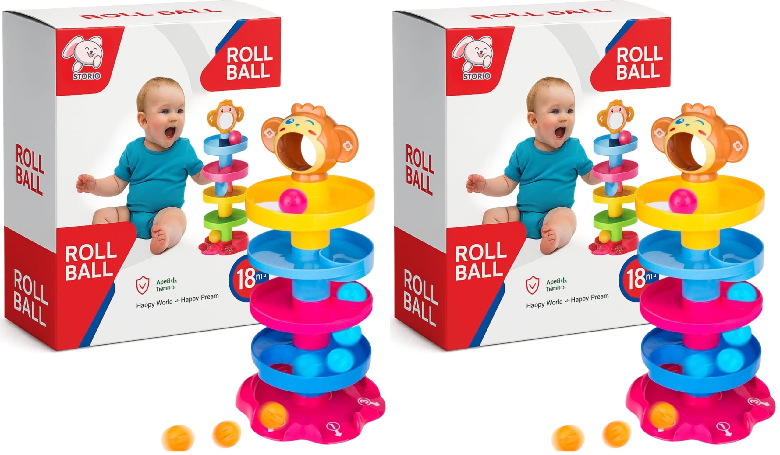 Storio Cute Toys Monkeyball Drop Toy for Babies&Toddlers,Doll Heavy Plastic 5 Layer Tower Run with Swirling Ramps with 3 Rattle Balls,Best for Early Education&Development Toy Set for Kids(Multicolor)-image-43