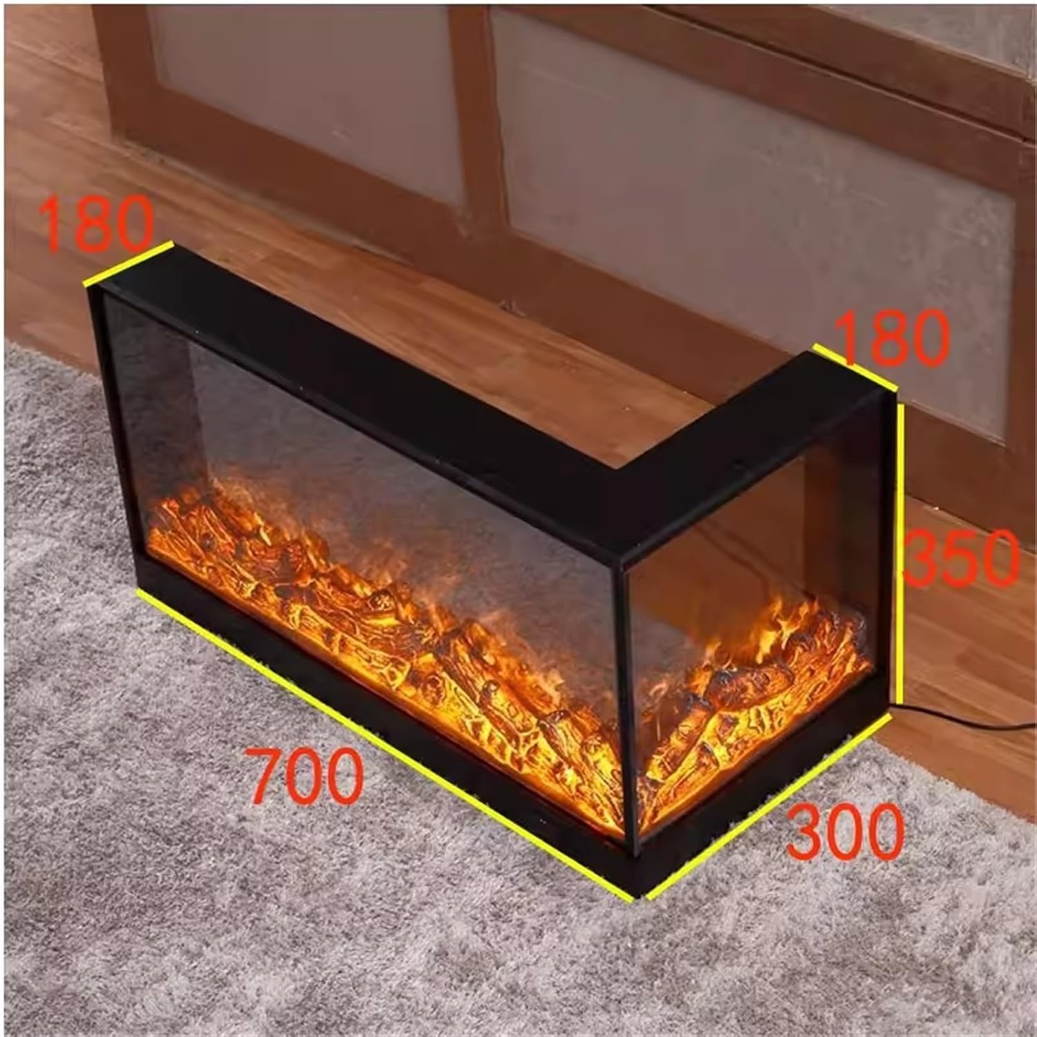 Right Side L-Shaped Fireplace Insert LED Decorative Fireplace with Remote Control(Large)