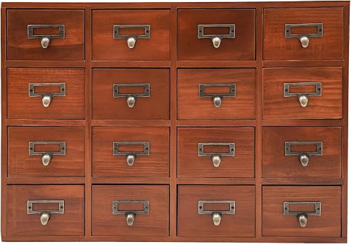 Desk Drawer Organizer 16 Drawers Apothecary Cabinet with Drawers, Library Card Catalog Cabinet, Tabletop Apothecary Chests and Cabinets, Wooden Desk Drawer Organizer Medicine Vintage Furniture