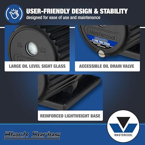 Miniatura 6 de Mastercool 90068-2V-110-BL Bomba de vacío de dos etapas Black Series 8 CFM con motor térmicamente protegido, doble voltaje 110220V, ventilador de