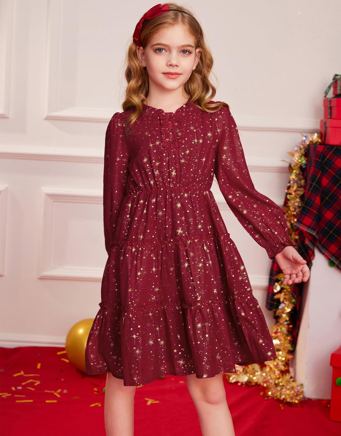 GRACE KARIN Girls Star Dress 6-14Y Christmas Fall Party Birthday School Holiday Long Sleeve Dresses - Image 7