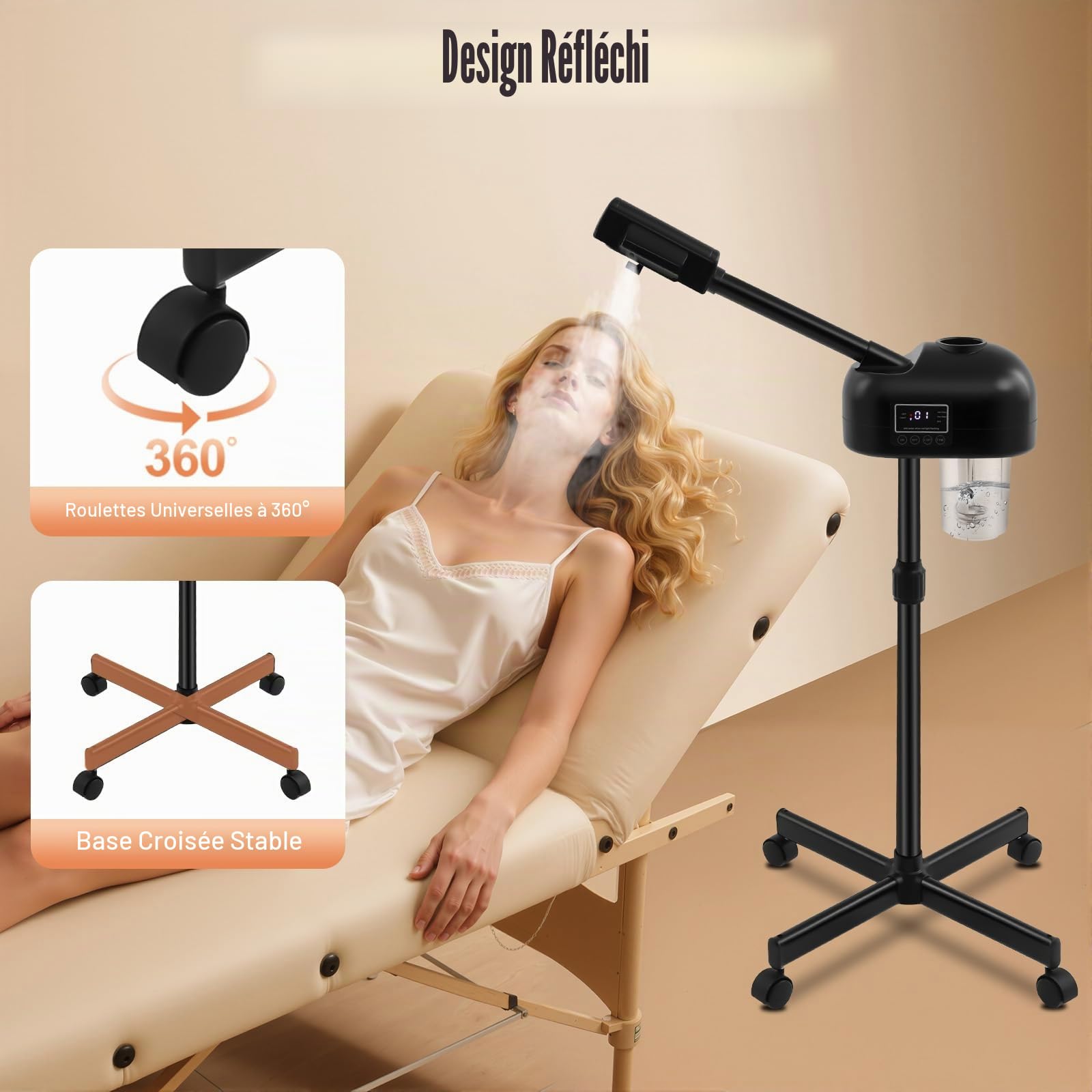 Appareil à Vapeur Visage, Vaporisateur Cosmétique avec Ozone et Minuterie, Ecran LCD et Chauffe-Eau Rapide, Soin Hydratant et Purifiant Peau, Pour Salon de Beauté et Utilisation Maison