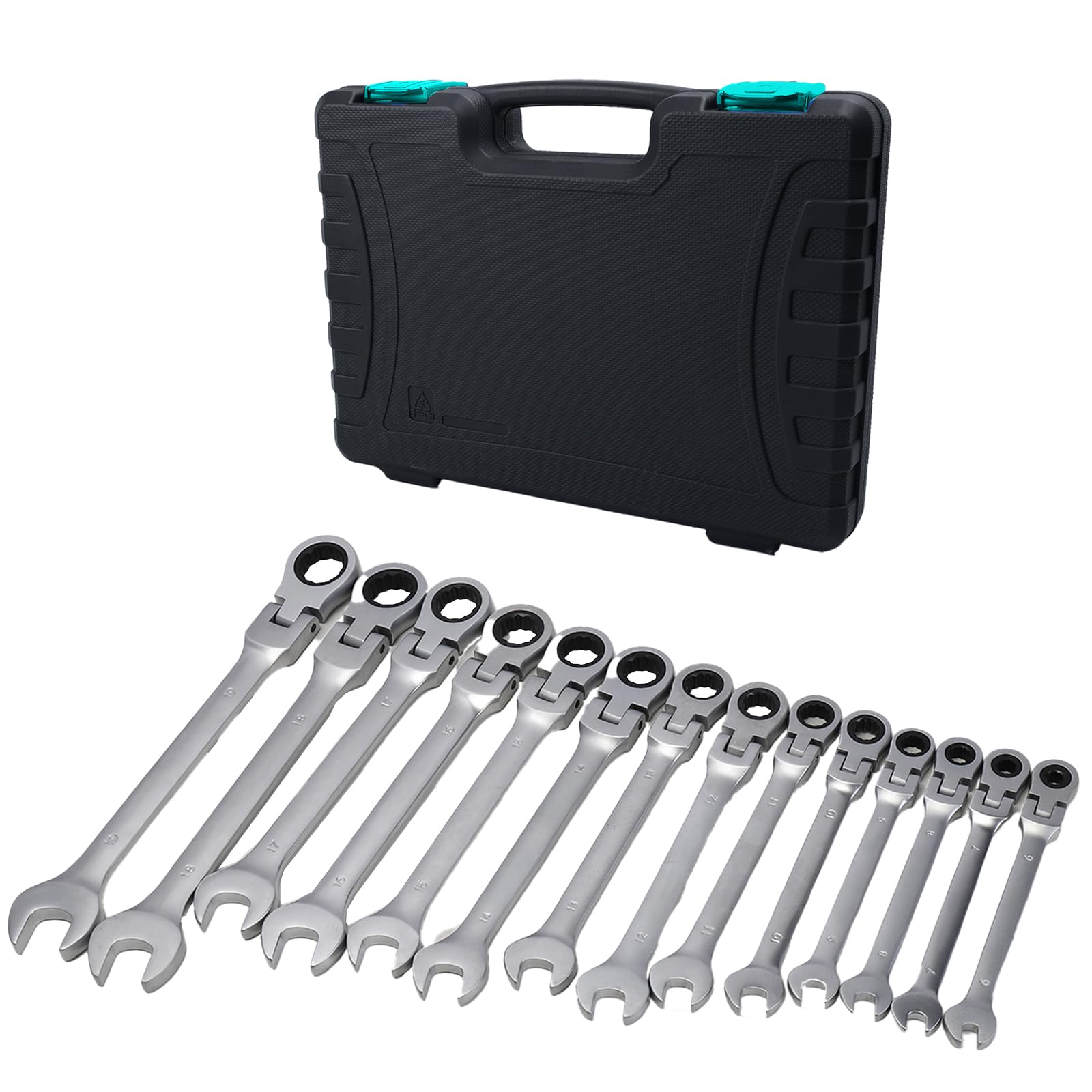 BLUEMARS 14-Piece Metric Flexible Head Ratchet Wrench Set (6-19mm), Combination Spanners & Wrenches Kit with 180° Swivel & 72-Teeth Gear, Bicycle and Car Repair Tools with Storage Case
