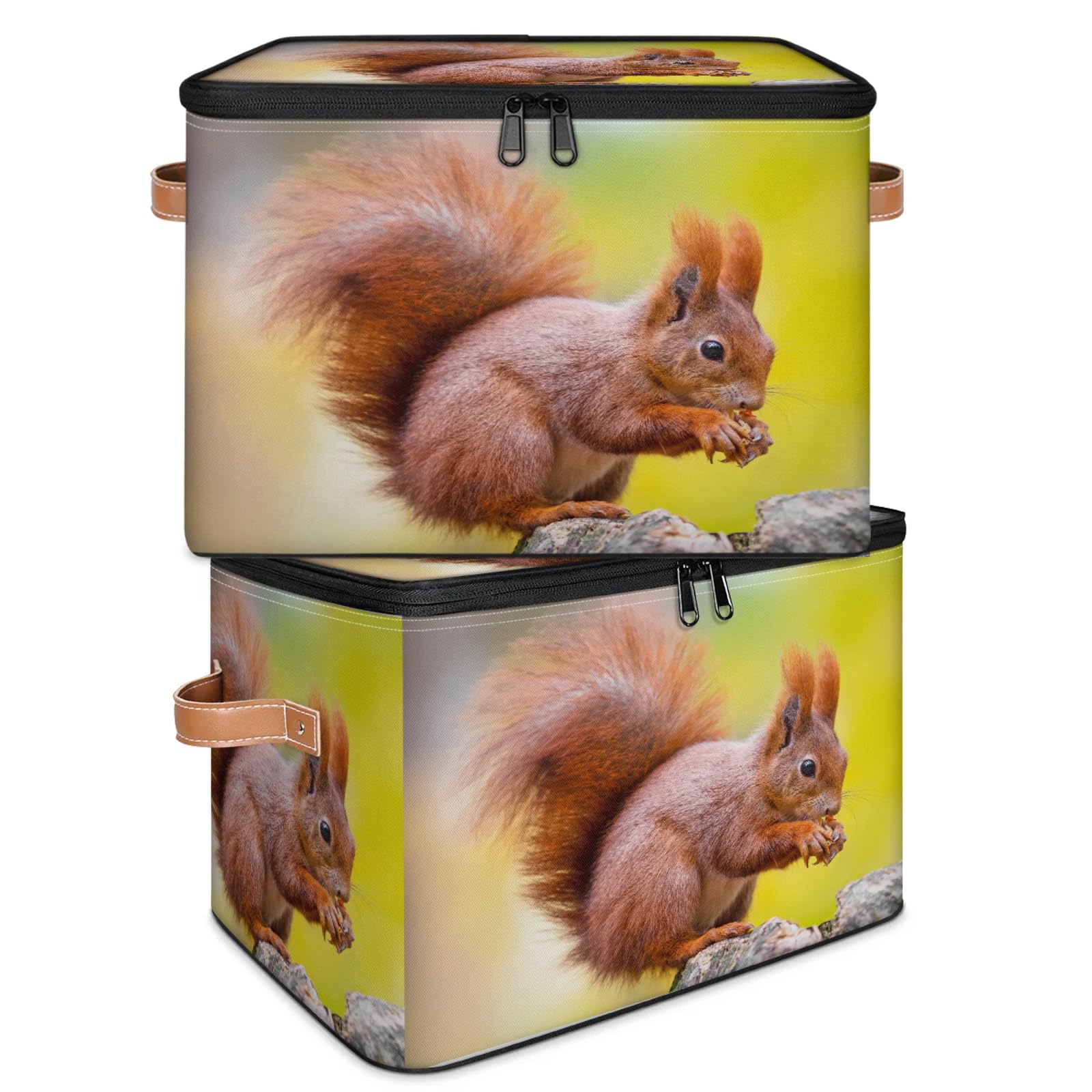 TropicalLife Niedliche Eichhörnchen-Aufbewahrungsbox, faltbar, Stoff, Eichhörnchen, großer Aufbewahrungskorb mit Reißverschluss, Deckel, Schlafzimmer, Zuhause, Kinderzimmer, Organizer für Spielzeug,