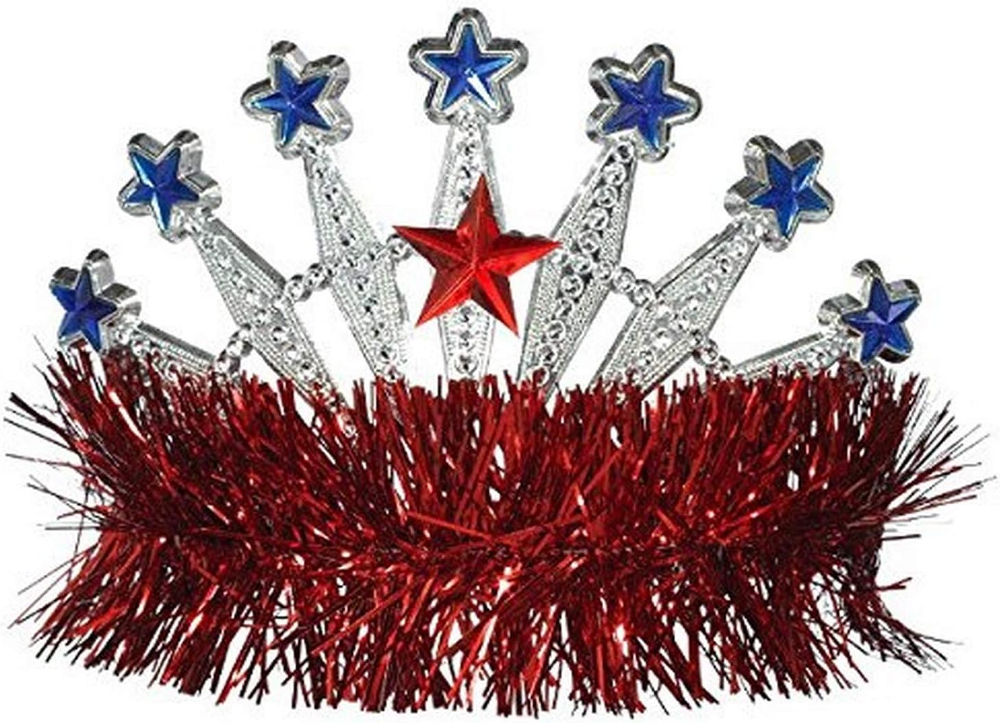 amscan Stars Gem and Tinsel Fringed Crown Tiara, 4"x 5