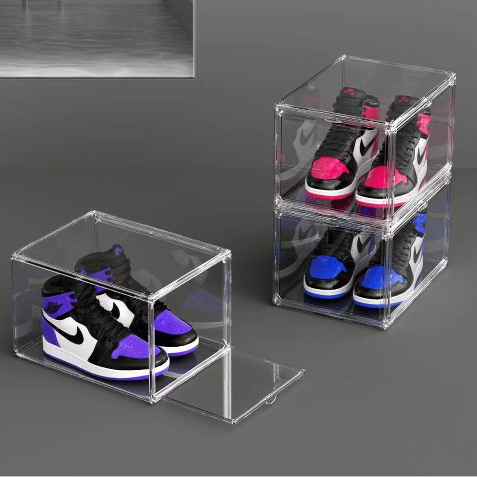 MECC Caja de zapatos transparente, armario de zapatos acrílicos apilable, con puerta magnética, 14.4x10.6x8inch / 36x27x20cm(Clear Front Door 6 Pack#)