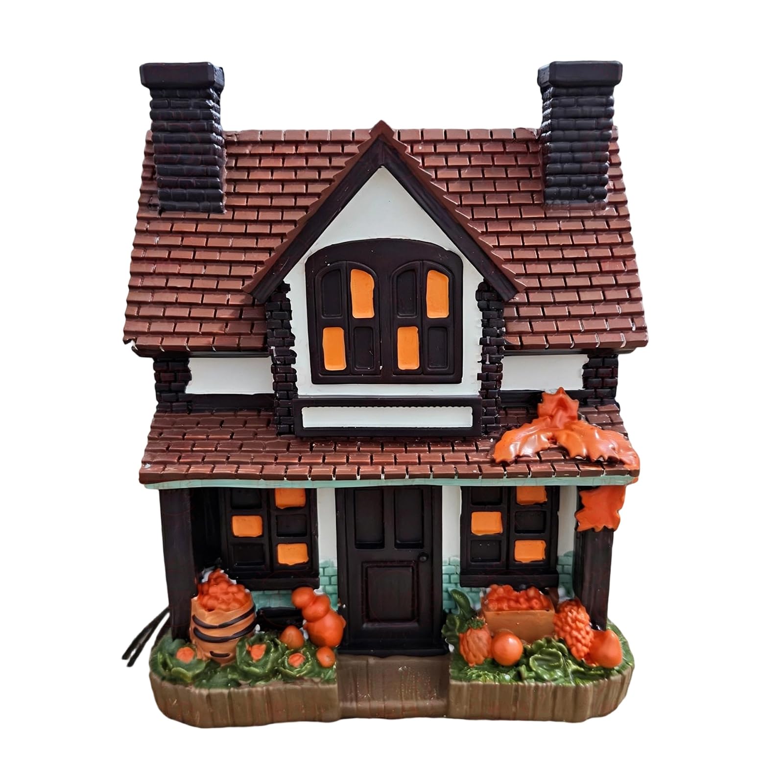 Porceosy Halloween Lighted Pumpkin House Ornament, Vintage Cottage Figurine with Warm LED Lights, Resin Spooky Fall Decor for Tabletop, Mantel, Fireplace Decoration, 19cm B