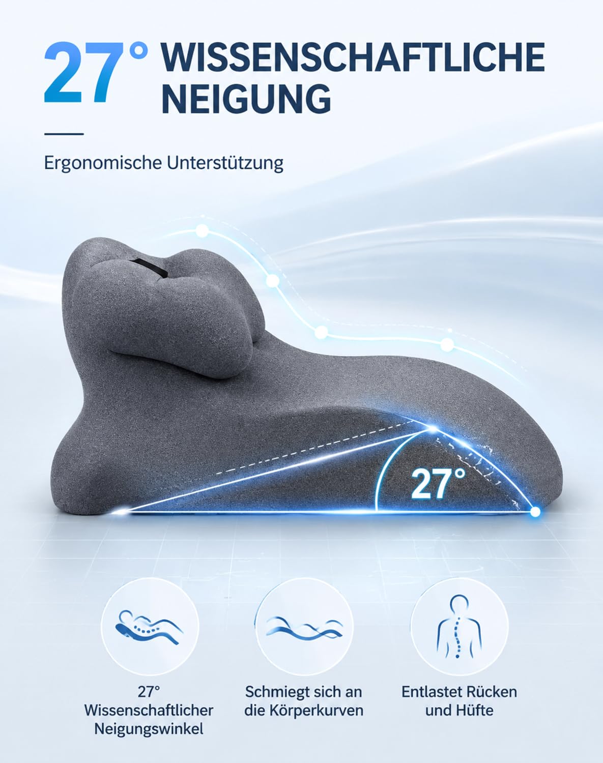 Noleva Kissen 27° geneigt aus Memory-Schaum，Gray | Ergonomische Neigung, Memory-Schaum, Für Nacken & Rücken, Komfortables Liegen