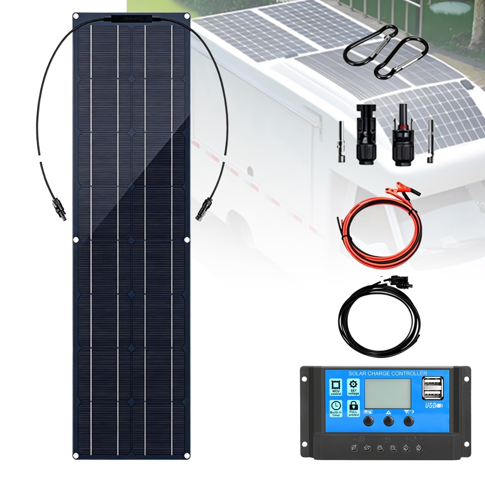 Módulo Panel Solar Flexible 200W 400W 800W ETFE Monocristalino Panel Solar 12V Cargador Solar Sistema,para sistema fuera de la red/central eléctrica portátil/barco/azotea/carga/balcón(B,200W)