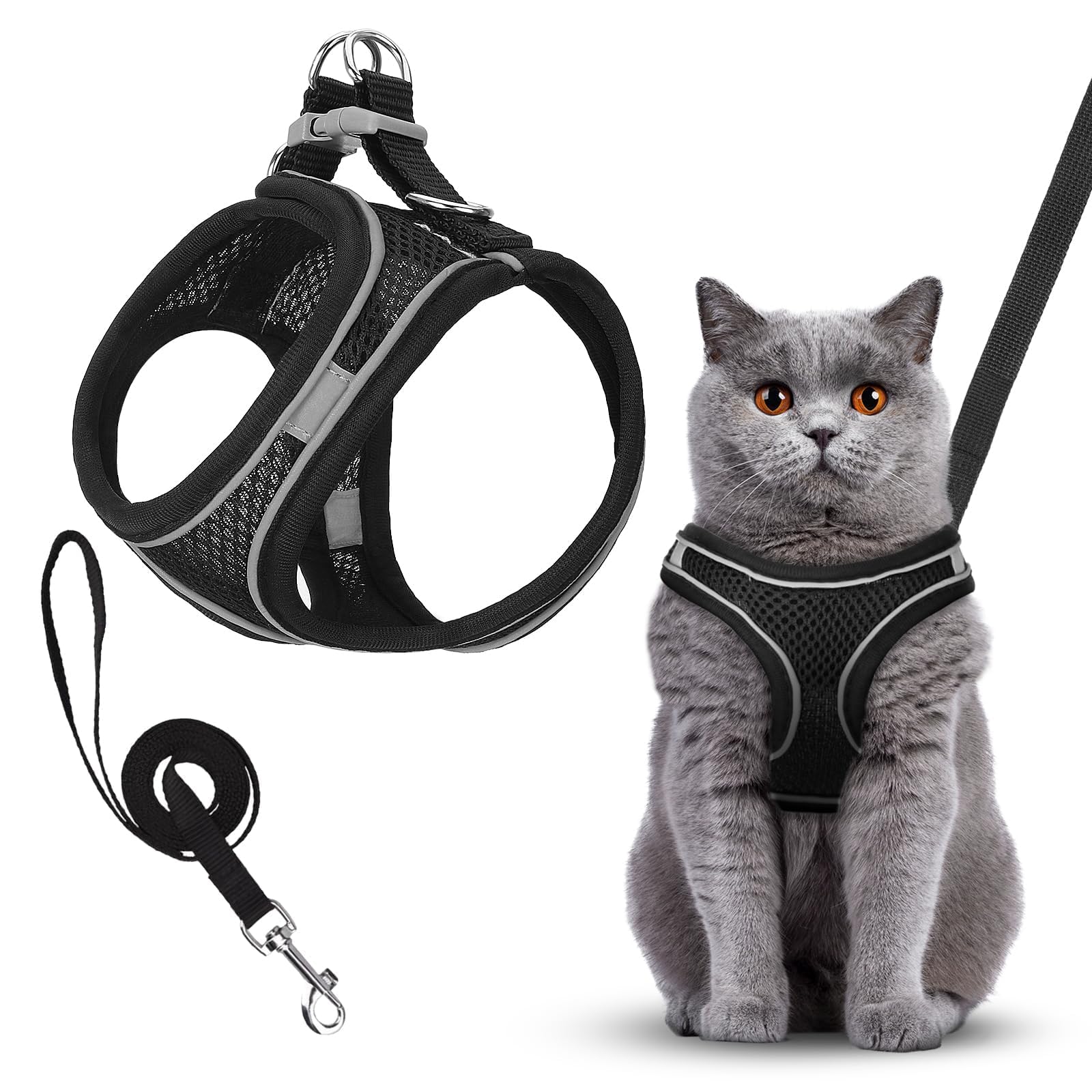 Spunklad Black Dog Harness, Adjustable Harness for Small Dogs Uk Escape Proof Dog Sling, Mesh Kitten Vest - Image 2